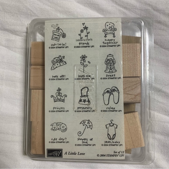 Vintage STAMPIN' UP! A LITTLE LOVE Set of 12 Wood Mounted Rubber Stamp Retired - Picture 3 of 6